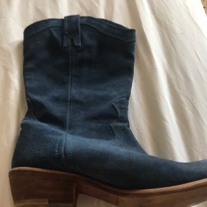 Blue suede cowboy boots
